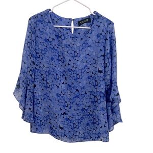 Evan Picone LG Blue Flutter Sleeve Blouse NWT